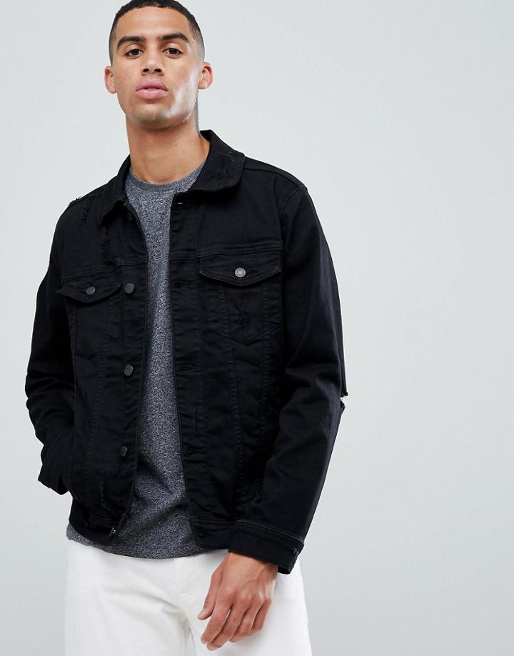 Hollister Denim Trucker Jacket In Black - Black