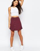 Asos Mini Skater Skirt With Poppers - Oxblood