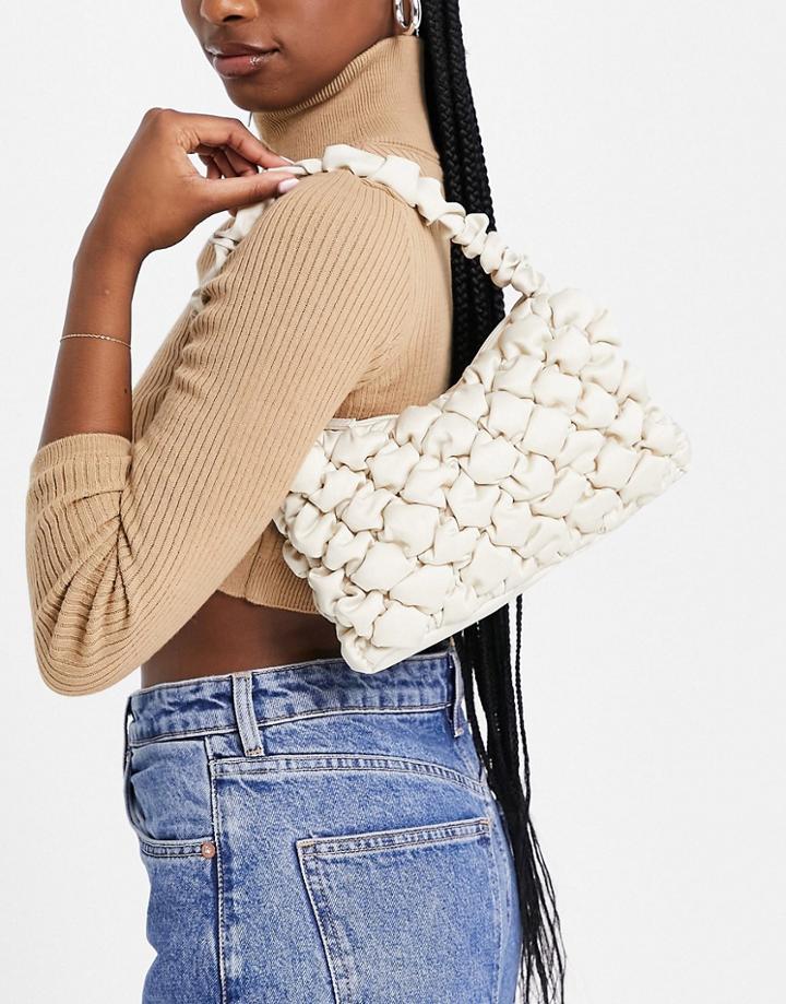 Monki Taro Recycled Quilted Satin Shoulder Bag In Beige-neutral
