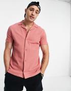 Asos Design Waffle Revere Polo In Pink