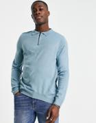 Soul Star Muscle Fit Quarter Zip Polo In Pale Blue
