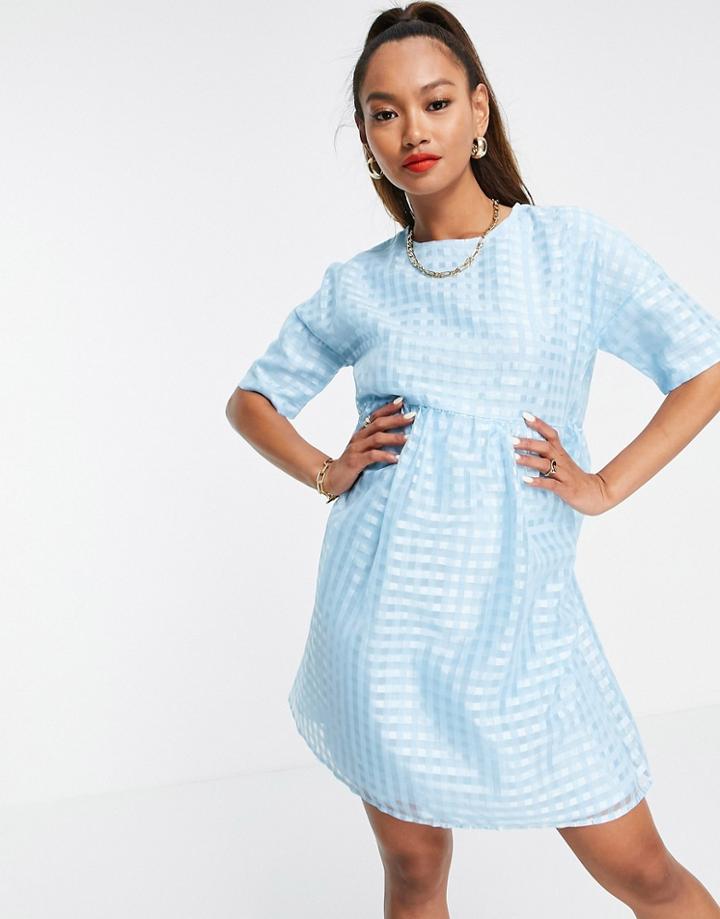 Urban Threads Oversized Smock Dress In Blue Gingham-blues