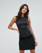 Rage Peplum Jacquard Dress - Black