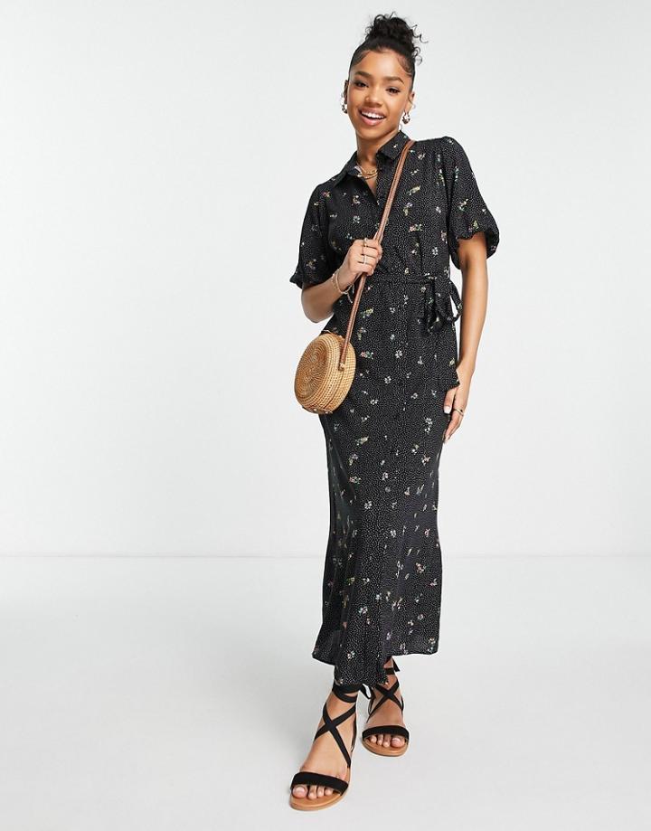 New Look Midi Shirt Dress In Black Floral