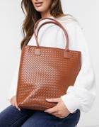 Truffle Collection Weave Tote Bag In Dark Tan-brown