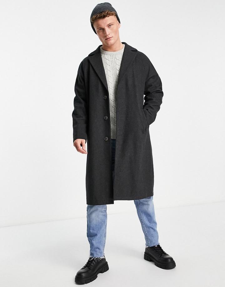 Harry Brown Long Line Wool Blend Cocoon Coat-grey