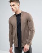 Asos Lightweight Muscle Jersey Bomber Jacket In Brown - Brown