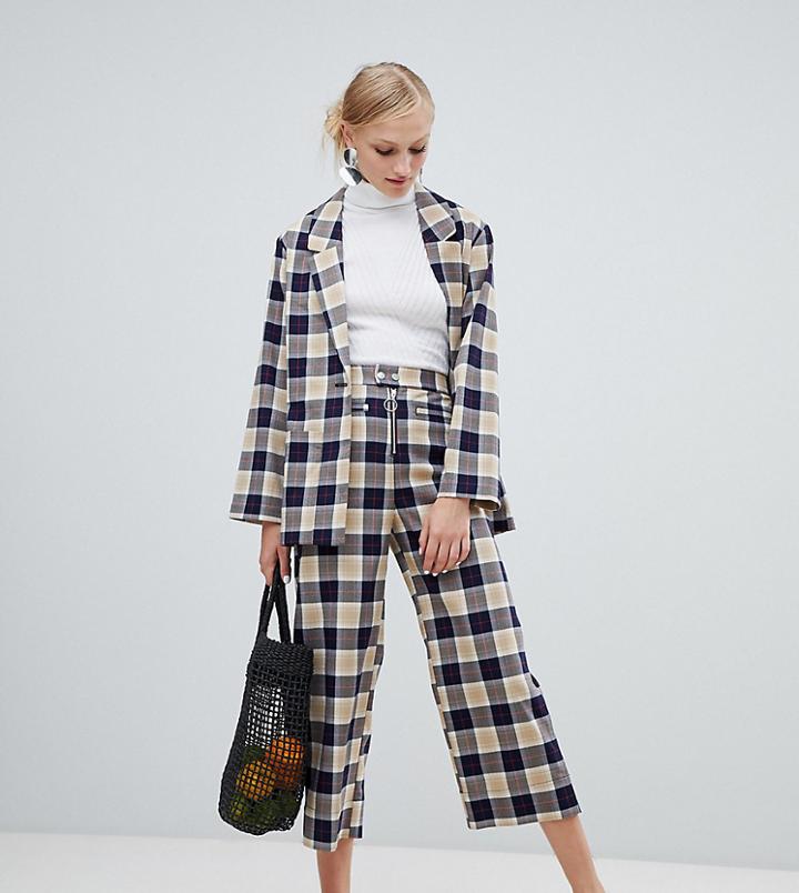 Monki Check Wide Leg Pants