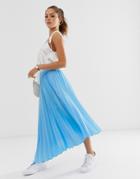 Asos Design Asymmetric Pleated Midi Skirt With Godet-blue