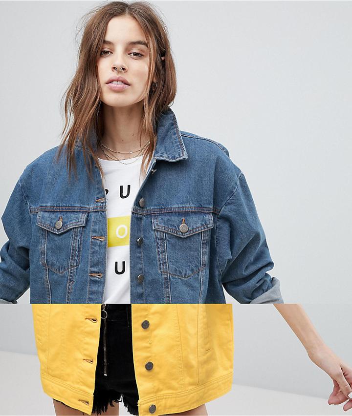 Noisy May Color Block Denim Jacket - Blue