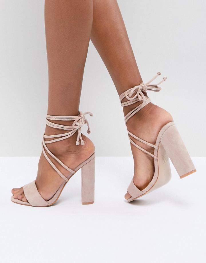 Public Desire Suzu Tie Up Block Heeled Sandals - Beige