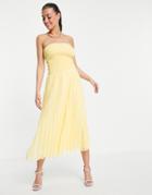 Asos Design Bandeau Pleated Maxi Dress In Yellow