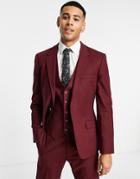 Asos Design Skinny Linen Mix Suit Jacket In Burgundy-red