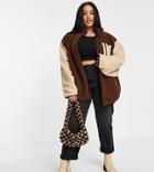 Daisy Street Plus Boxy Fit Color Block Fleece-brown