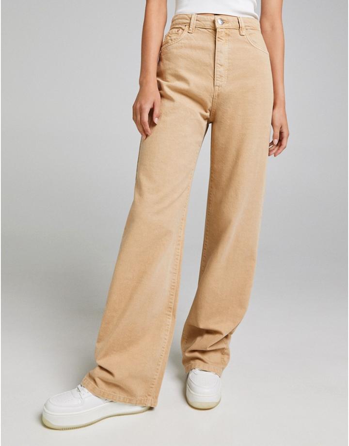 Bershka Wide Leg Dad Jeans In Camel-neutral