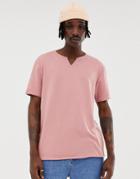 Asos Design Relaxed Fit T-shirt With Raw Notch Neck In Pink - Pink