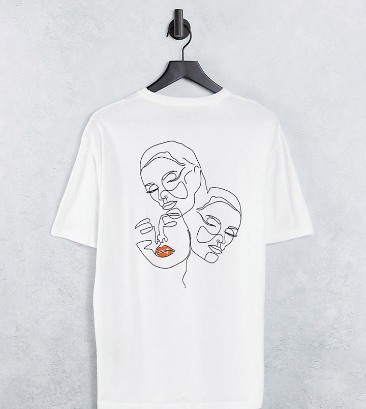 Selected Homme Organic Cotton Blend Oversized T-shirt With Face Sketch Back Print In White Exclusive At Asos
