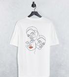 Selected Homme Organic Cotton Blend Oversized T-shirt With Face Sketch Back Print In White Exclusive At Asos