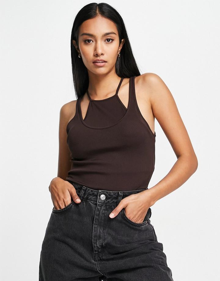 & Other Stories Double Layer Tank Top In Brown-white