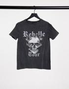 New Look Grunge Skull Boyfriend T-shirt In Acid Washed Black-grey