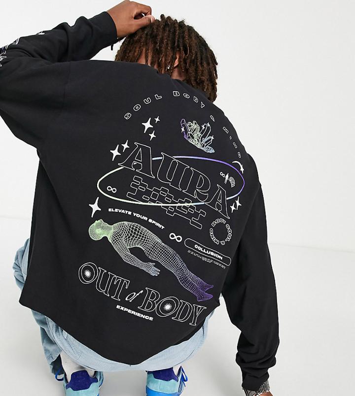 Collusion Oversized Long Sleeve T-shirt With Print In Black Pique