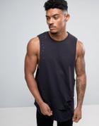 Siksilk Tank In Black With Distressing - Black