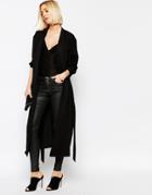 Selected Max Longline Duster With Self Tie - Black