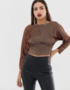 Asos Design Batwing Top In Metallic Plisse-gold