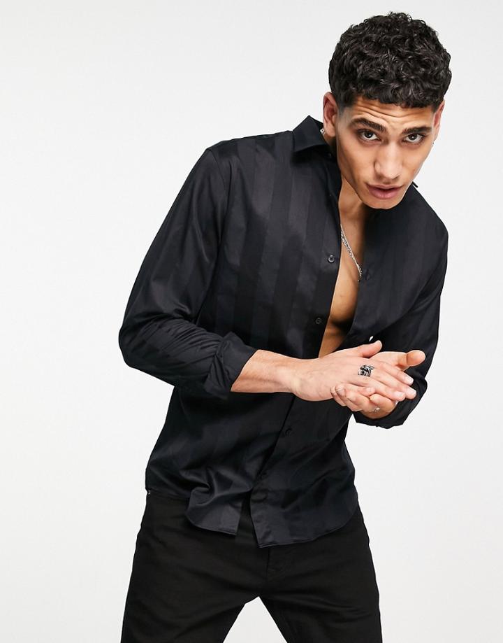 Jack & Jones Premium Shirt In Satin Stripe In Black