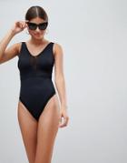 Asos Design Fuller Bust Plunge Mesh Insert Swimsuit - Black
