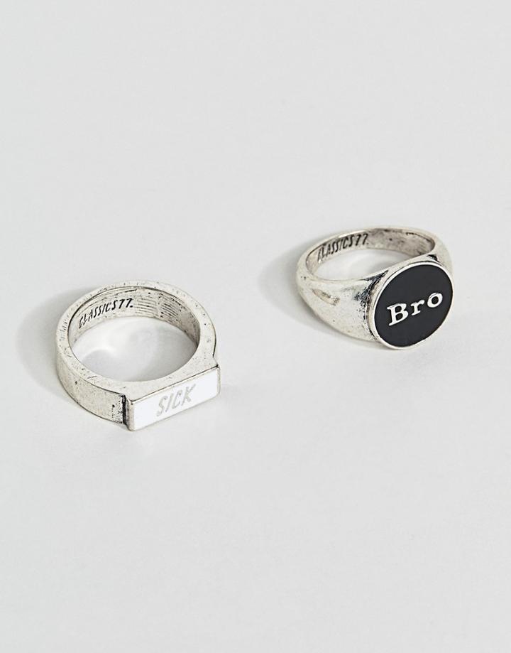 Classics 77 Signet Rings In Burnished Silver In 2 Pack - Silver