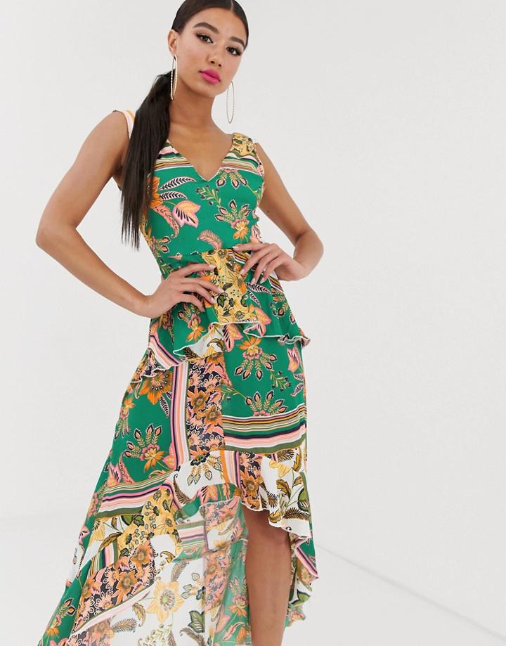 Missguided Frill Dip Hem Dress In Paisley Print - Multi