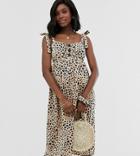 Asos Design Maternity Leopard Print Midi Button Front Sundress With Matching Scrunchie - Green