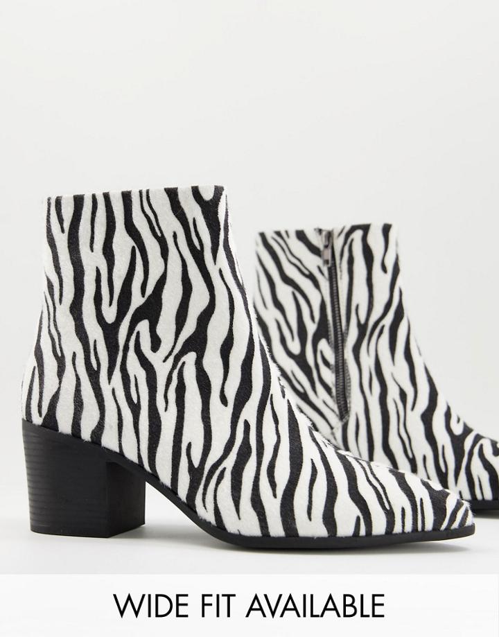 Asos Design Heeled Chelsea Boots With Pointed Toe In Zebra Print-black