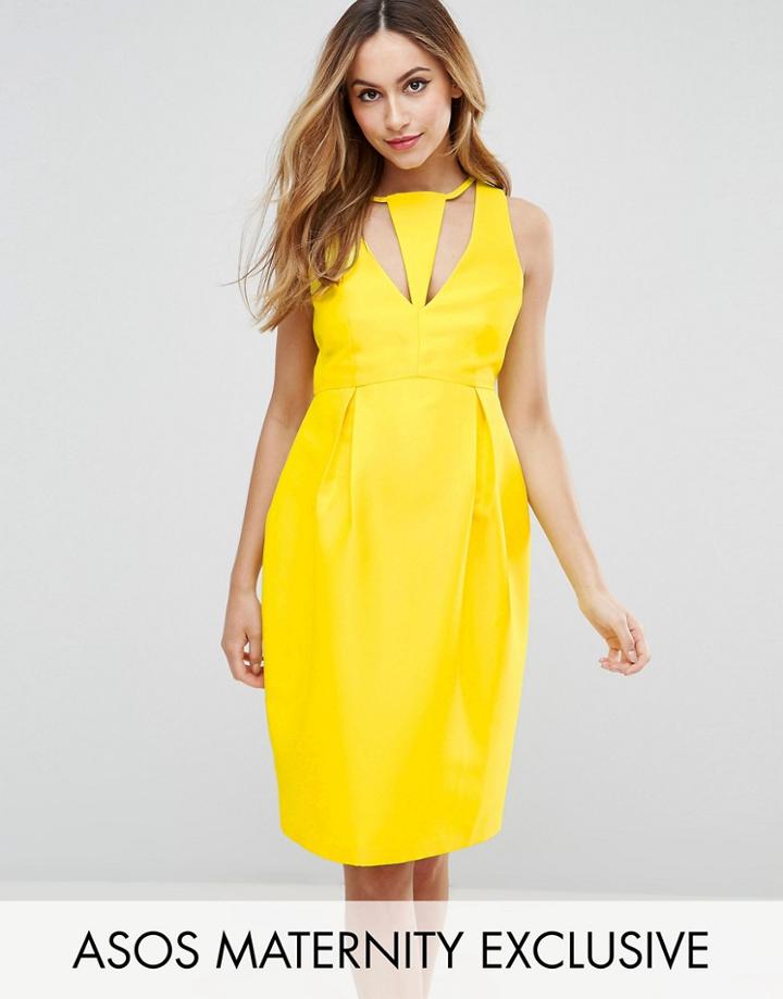 Asos Maternity Cut Out Neck Pencil Dress - Yellow