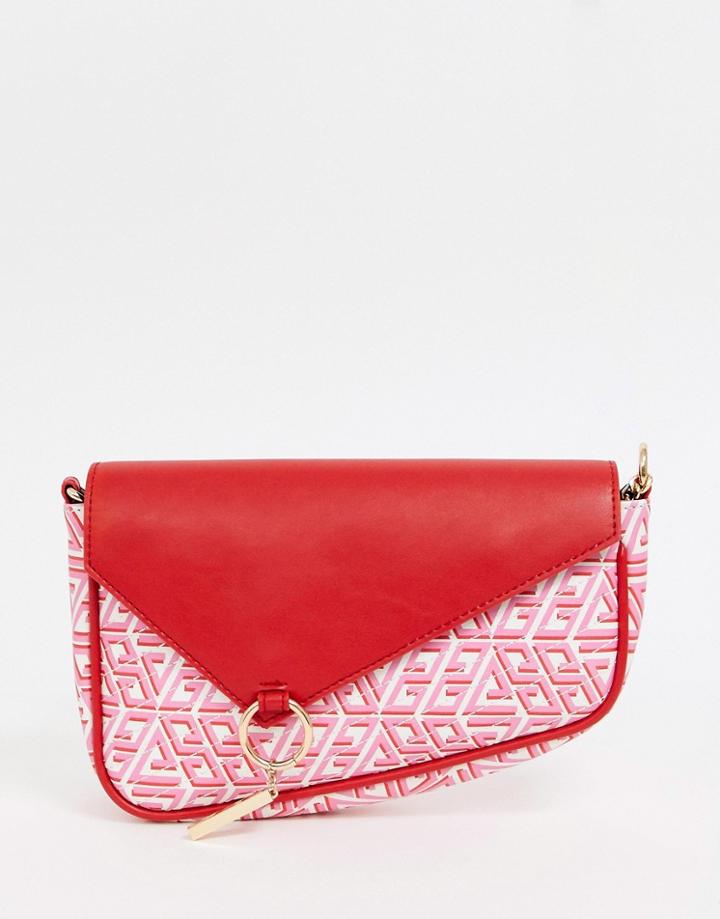 Asos Design Quilted Shoulder Assymetric Bag In Monogram Print - Multi