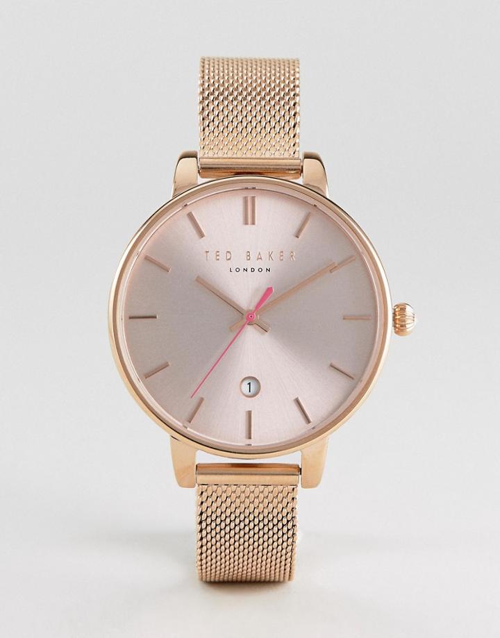 Ted Baker Kate Mesh Watch In Rose Gold - Gold