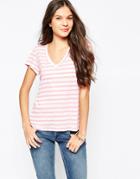 Sundry Striped V Neck T-shirt - Pink