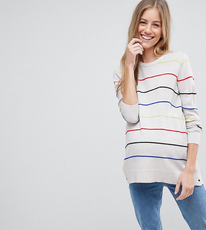 Asos Design Maternity Nursing Sweater In Stripes With Side Poppers - Beige