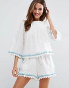 Liquorish Emboidered Cheesecloth Bardot Top Part Of Co-ord - White