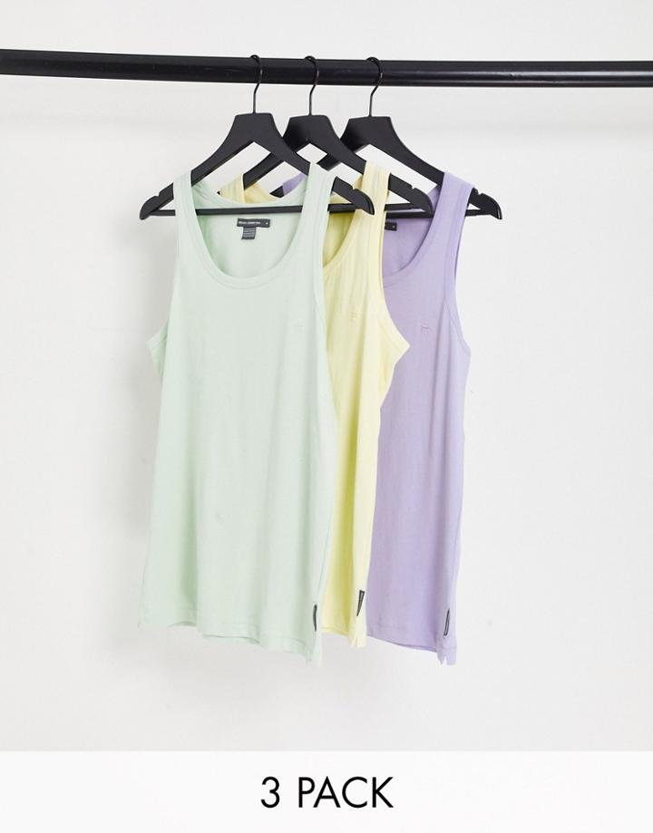 French Connection 3 Pack Tank Tops In Mint, Lemon & Lilac-multi