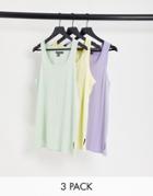 French Connection 3 Pack Tank Tops In Mint, Lemon & Lilac-multi