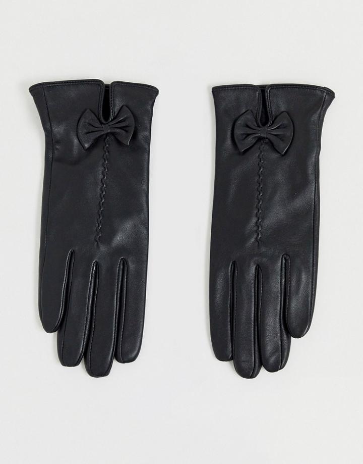 Barney's Originals Real Leather Gloves With Bow Detail