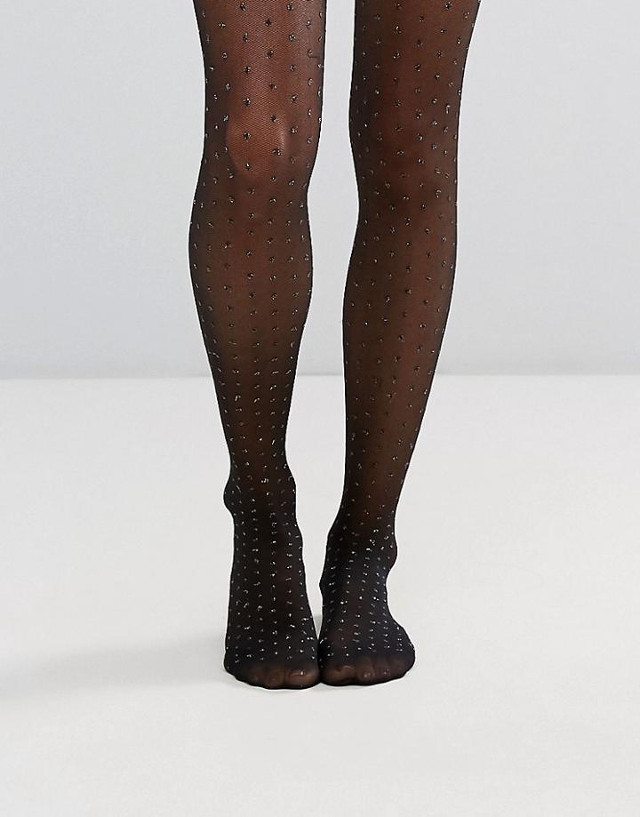 Asos Metallic Gold Spot Tights - Black