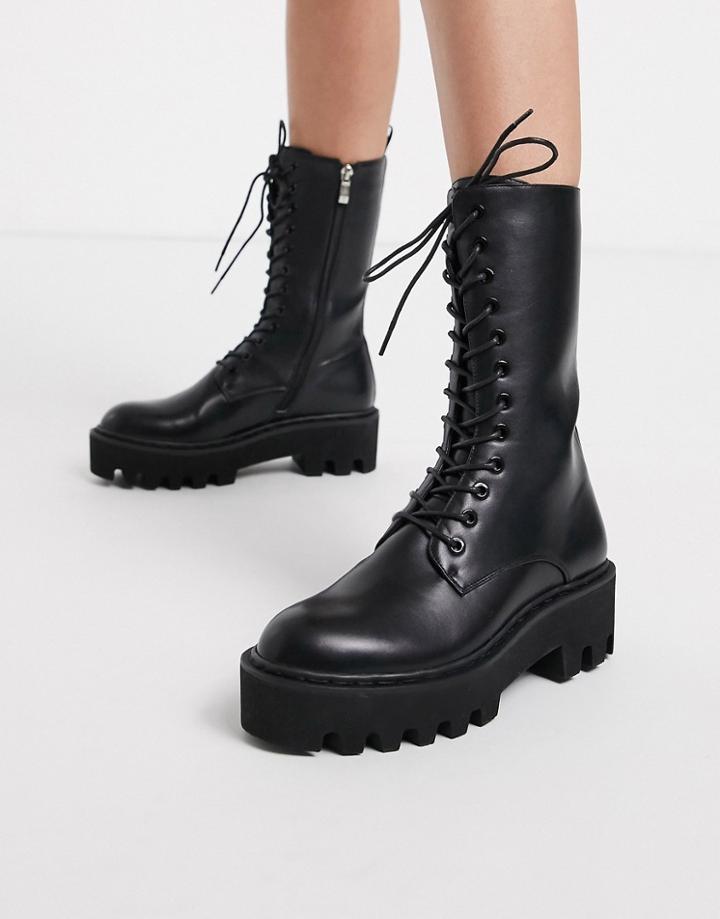 Lamoda Unforgiven High Military Calf Boots In Black
