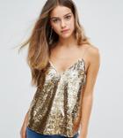 Asos Petite Sequin Cami With V-neck - Gold