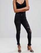 Parisian Frayed Hem Jeans - Gray