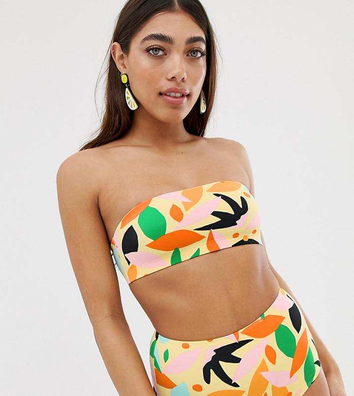 Monki Bandeau Abstract Print Bikini Top In Multi - Multi