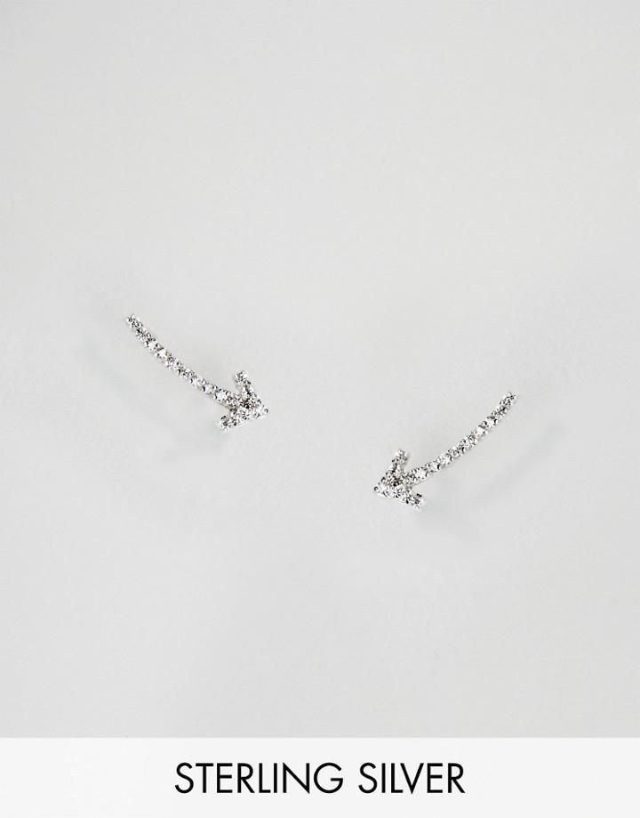 Asos Sterling Silver Crystal Arrow Earrings - Silver