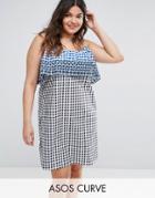 Asos Curve Gingham Double Layered Sundress With Embroidery Detail - Multi